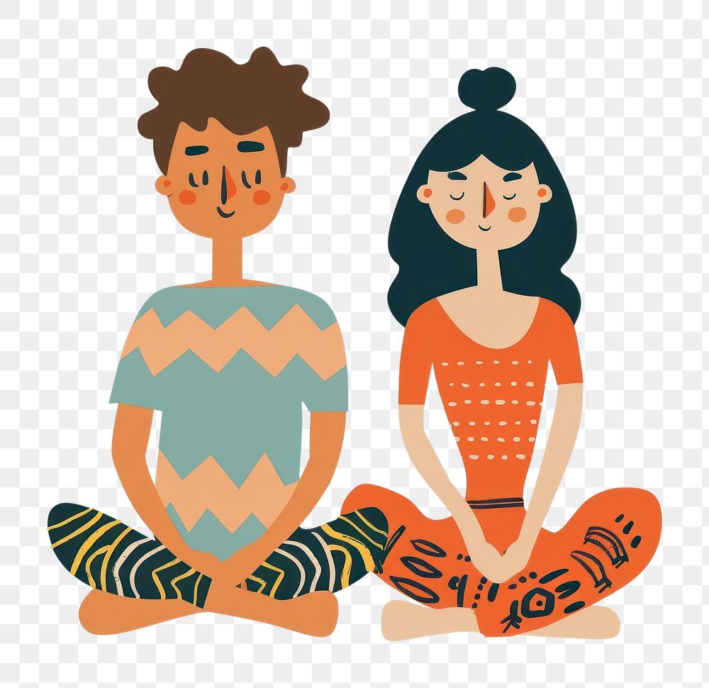 PNG Couples yoga boho naive funky kneeling exercise fitness.