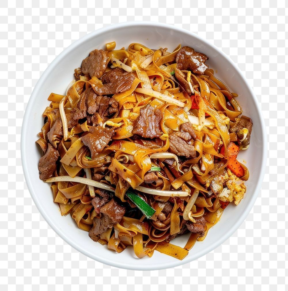 PNG Fried rice noodles char kwat teow food plate meal.