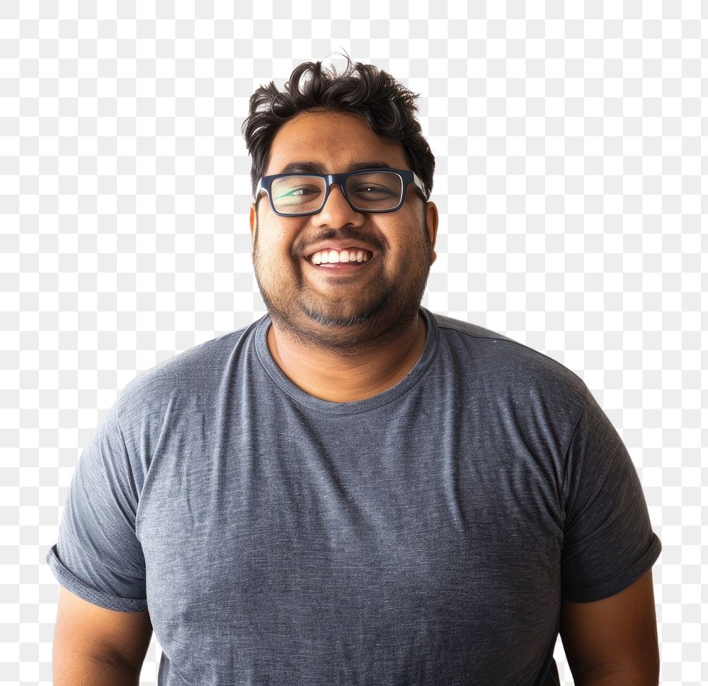 PNG Obese south asian male t-shirt smile photo