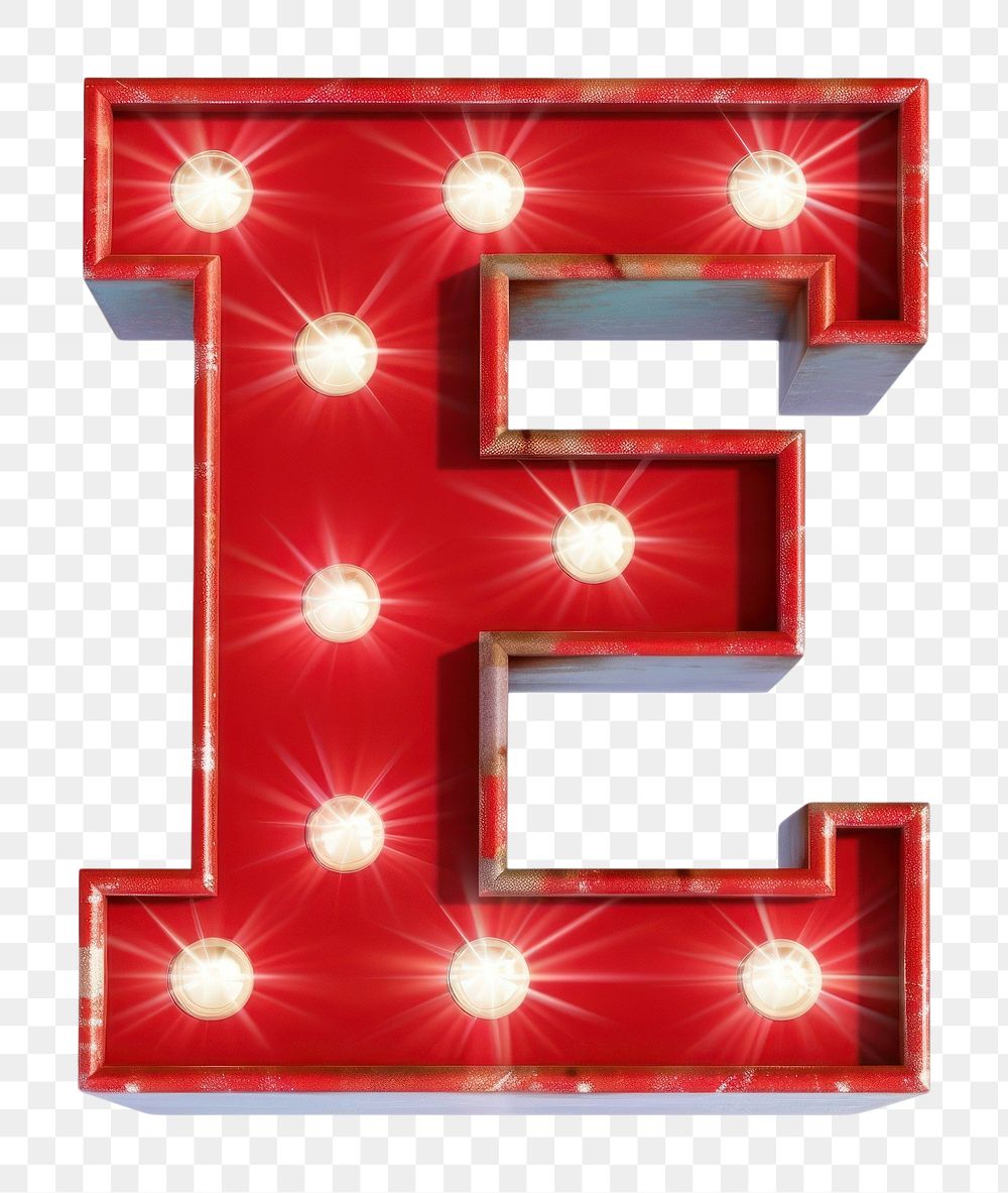 Theater sign letter E text red white background.