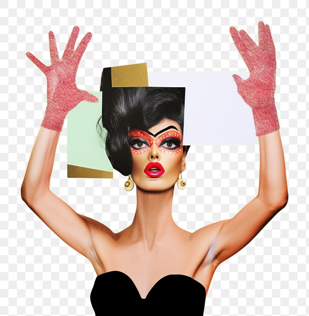 PNG  Symbolic mixed collage graphic element representing of drag queen photography performer portrait.