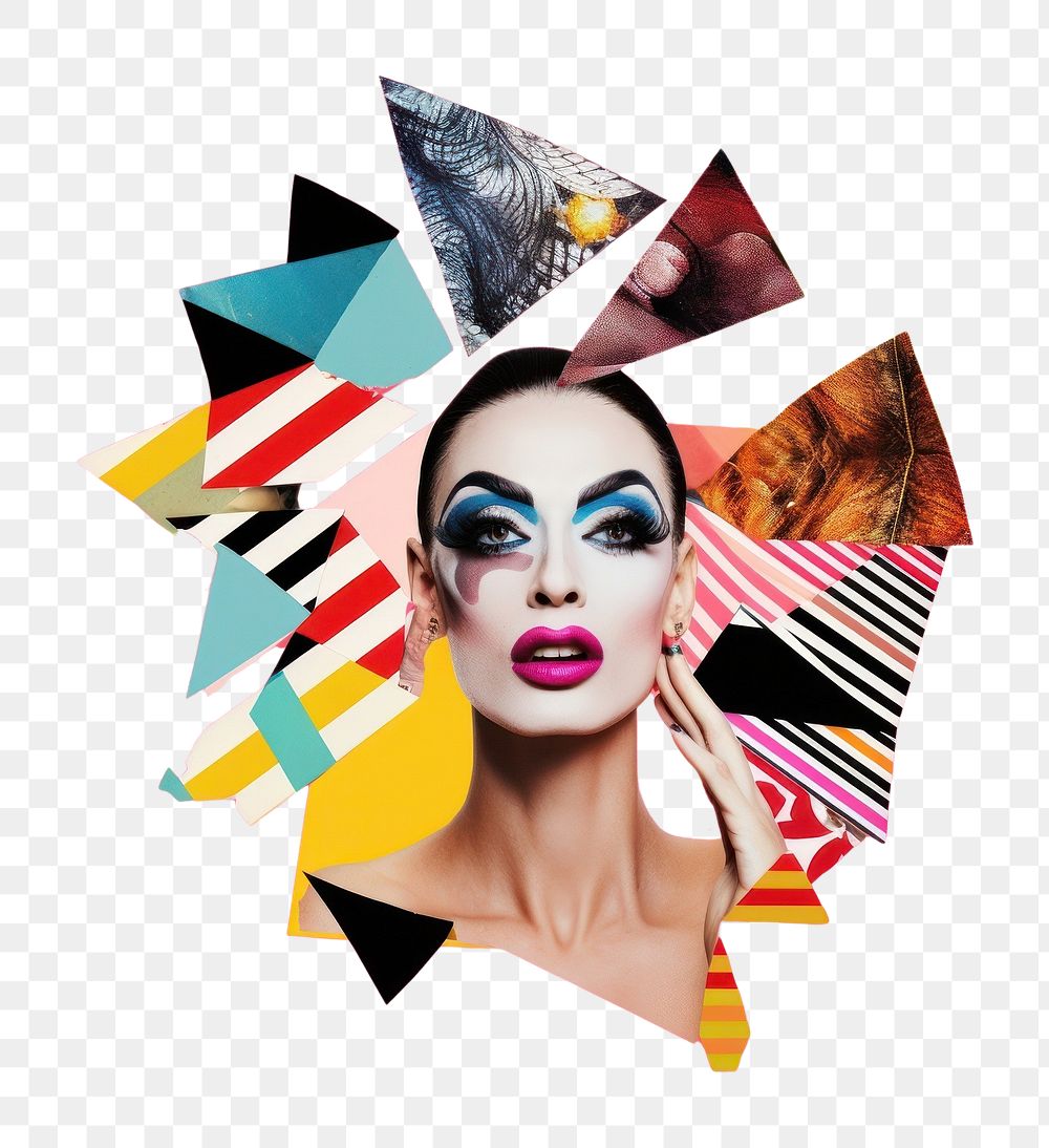 PNG  Symbolic mixed collage graphic element representing of drag queen advertisement female person.