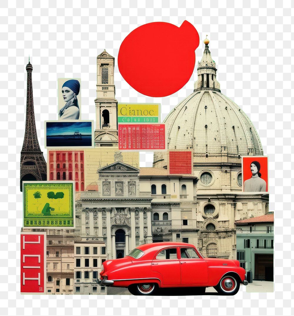 PNG Pop italy traditional art collage represent of italy culture transportation advertisement automobile