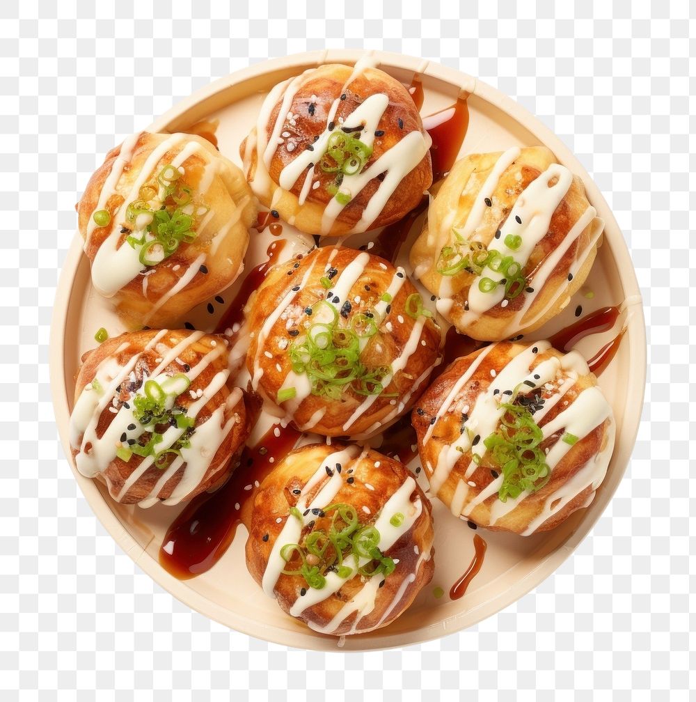 PNG  Takoyaki dessert platter ketchup.