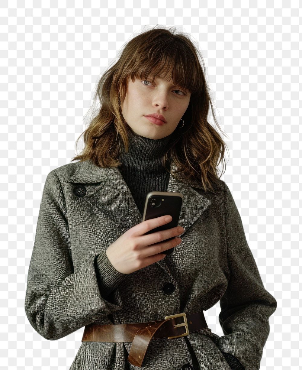 Woman holding phone photo photography clothing.