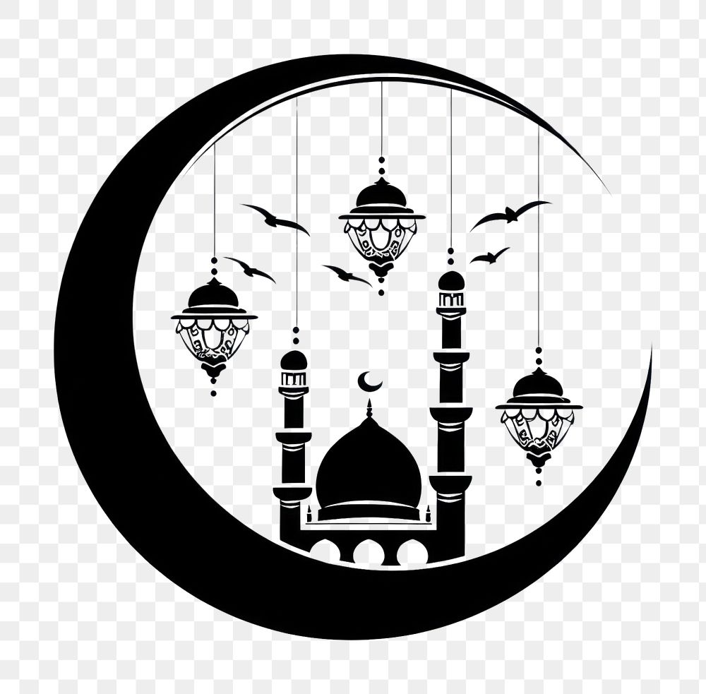 PNG Crescent moon with mosque chandelier stencil animal