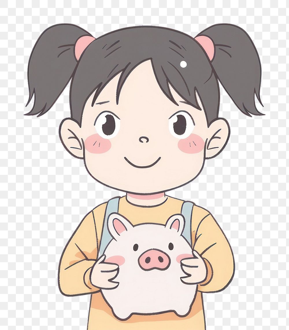PNG A girl holding piggy bank cartoon person human.