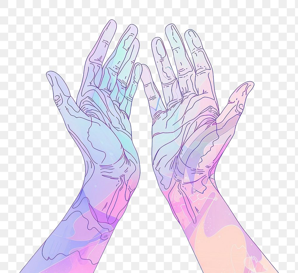 PNG  Hands in a digital universe hand art illustrated.