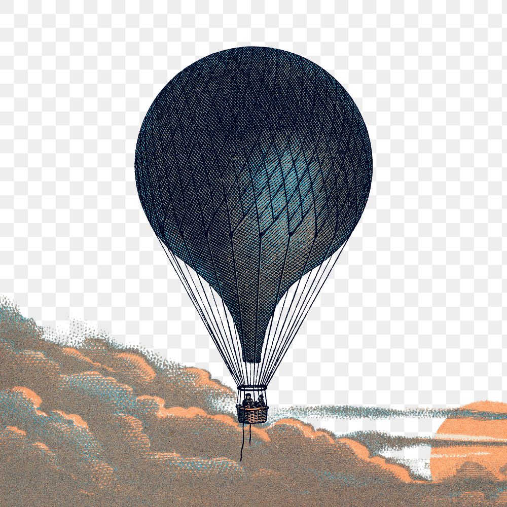 PNG hot air balloon border, cloudy sky collage element, transparent background