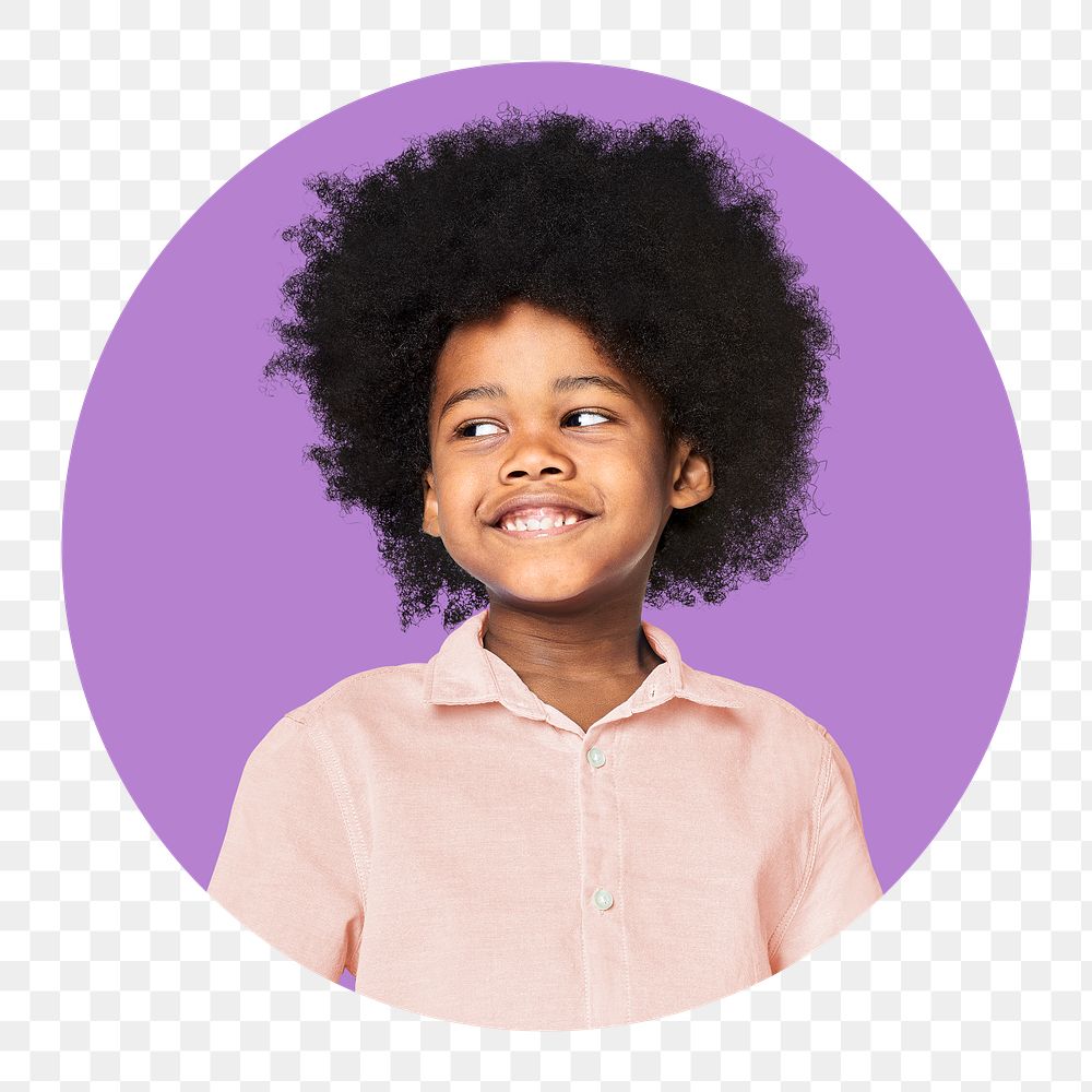 African kid c png badge sticker, happy child photo in circle badge, transparent background