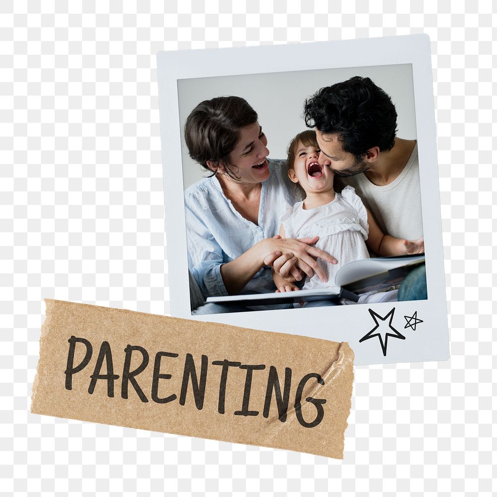 Happy family png sticker, parenting concept instant film image, transparent background