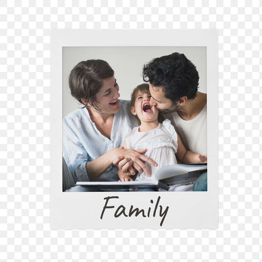 Happy family png sticker, instant film image, transparent background