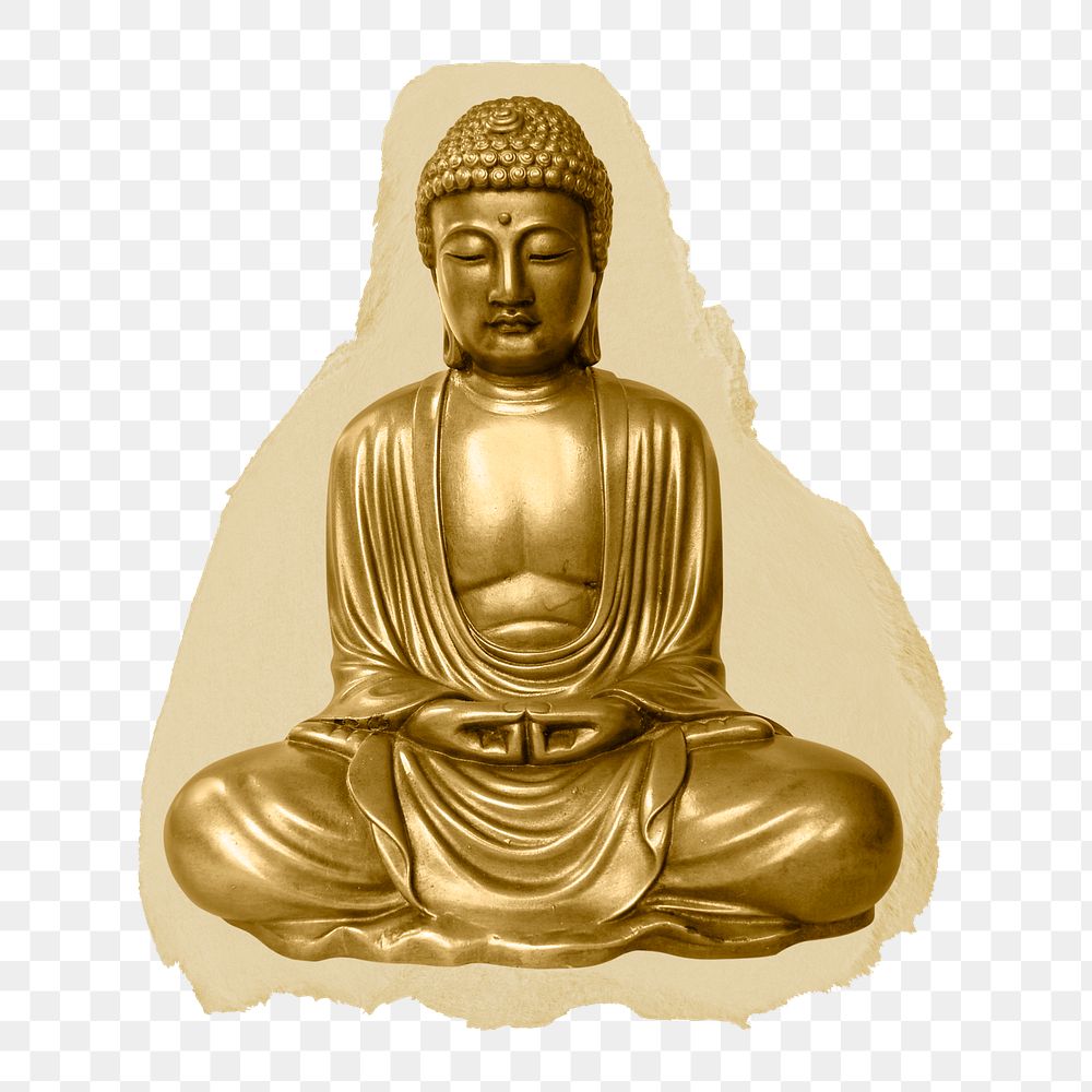 Buddha statue png ripped paper sticker, Buddhism religion sculpture graphic, transparent background