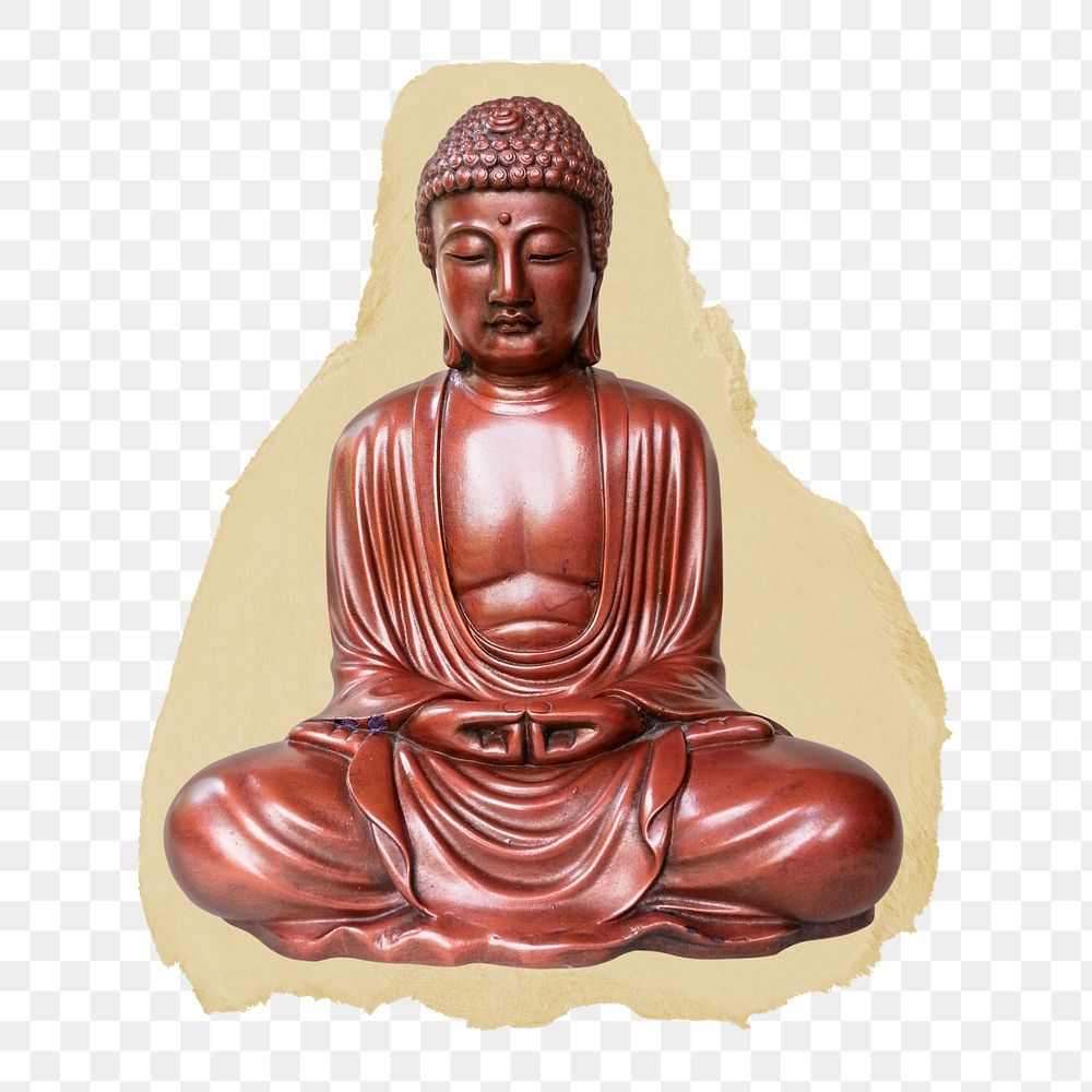 Buddha statue png ripped paper sticker, Buddhism religion sculpture graphic, transparent background