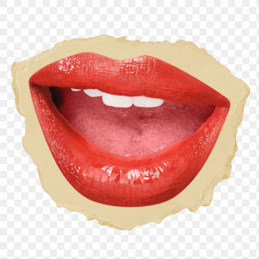 Woman's lips png sticker, ripped paper on transparent background