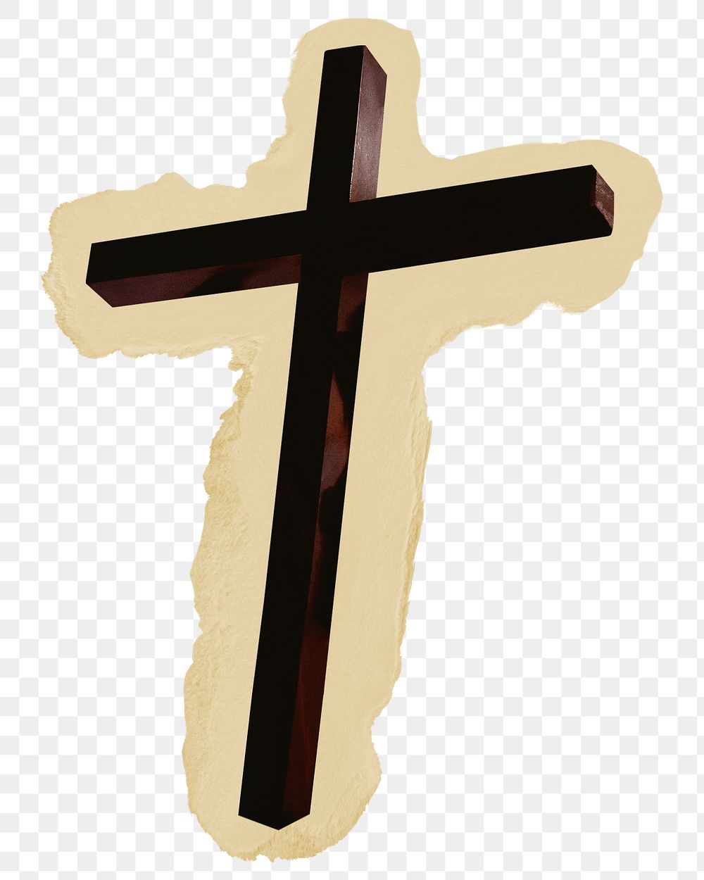 Wooden cross png sticker, ripped paper, transparent background