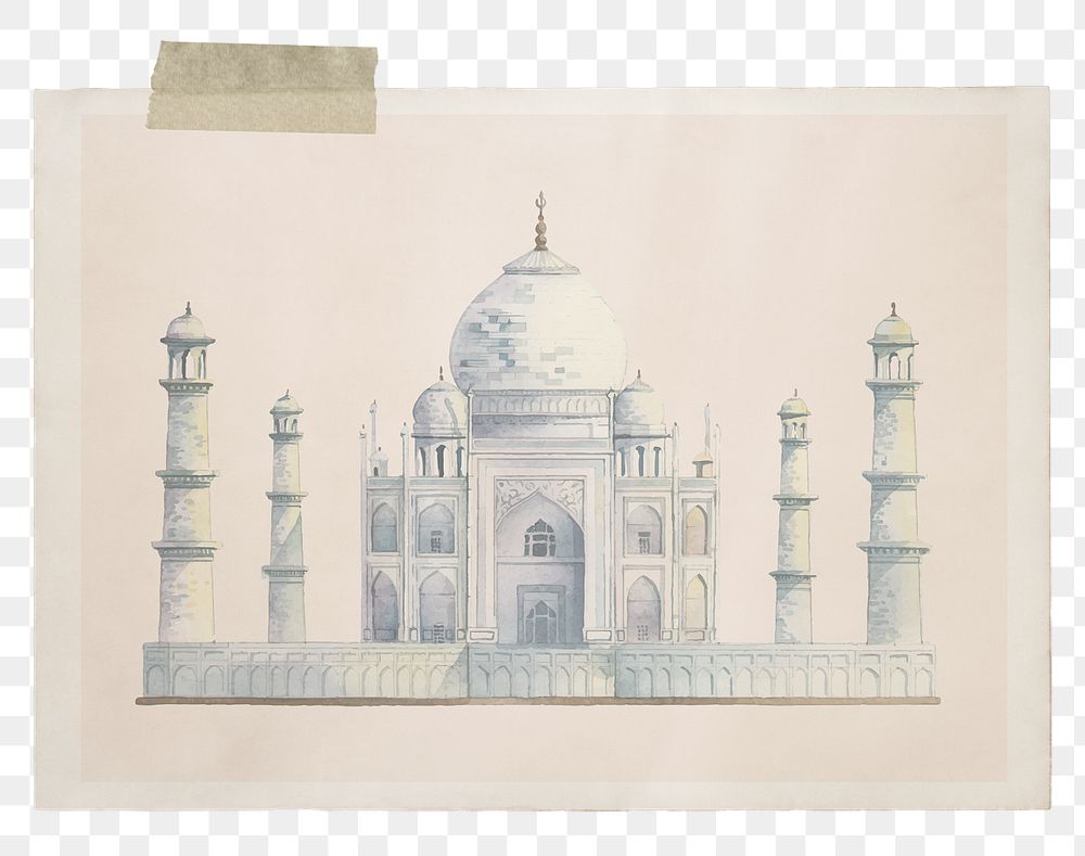 Postcard png frame sticker, Taj Mahal, transparent background