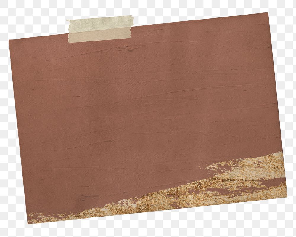 Brown memo png scrapbook sticker, gold brushstroke, transparent background