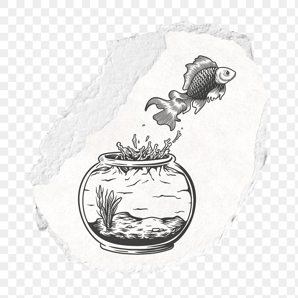 Escaping fish png sticker, ripped paper transparent background