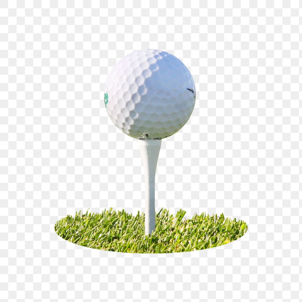 Close up on golf ball on green grass, collage element, transparent background