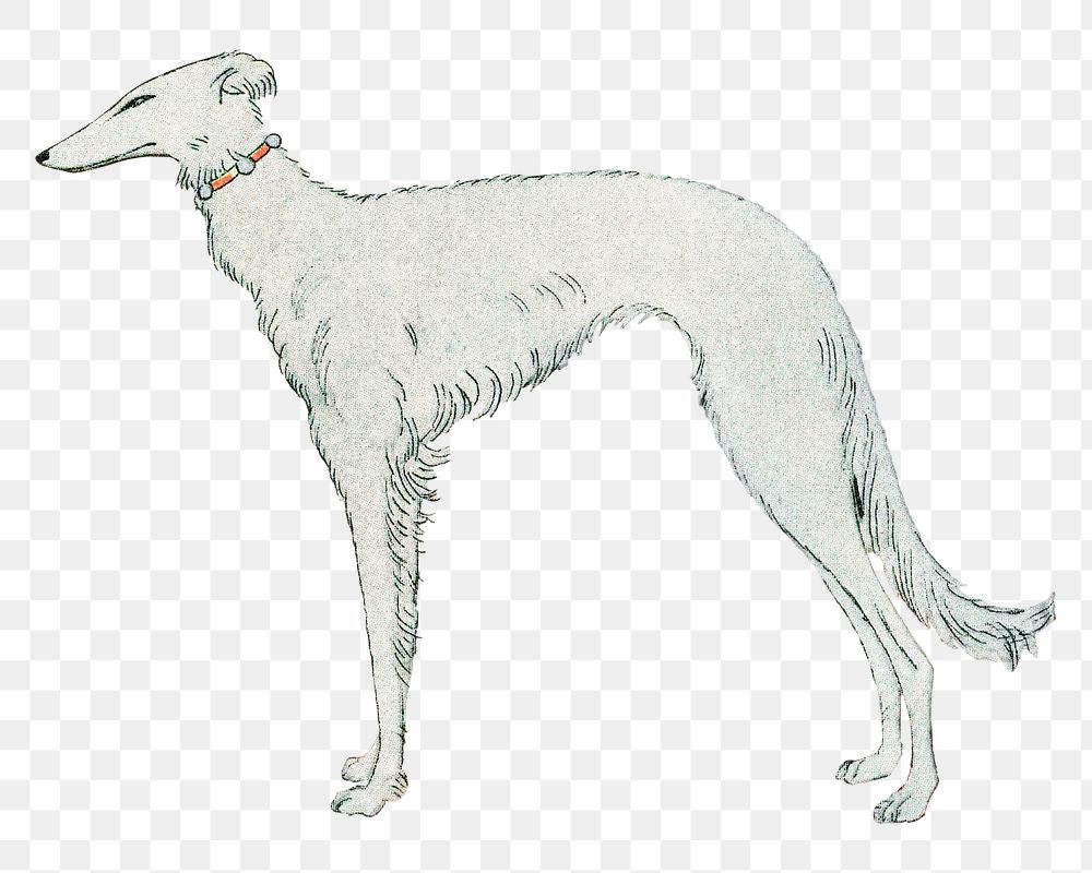 Greyhound dog png sticker, George Barbier-inspired vintage artwork, transparent background, remixed by rawpixel