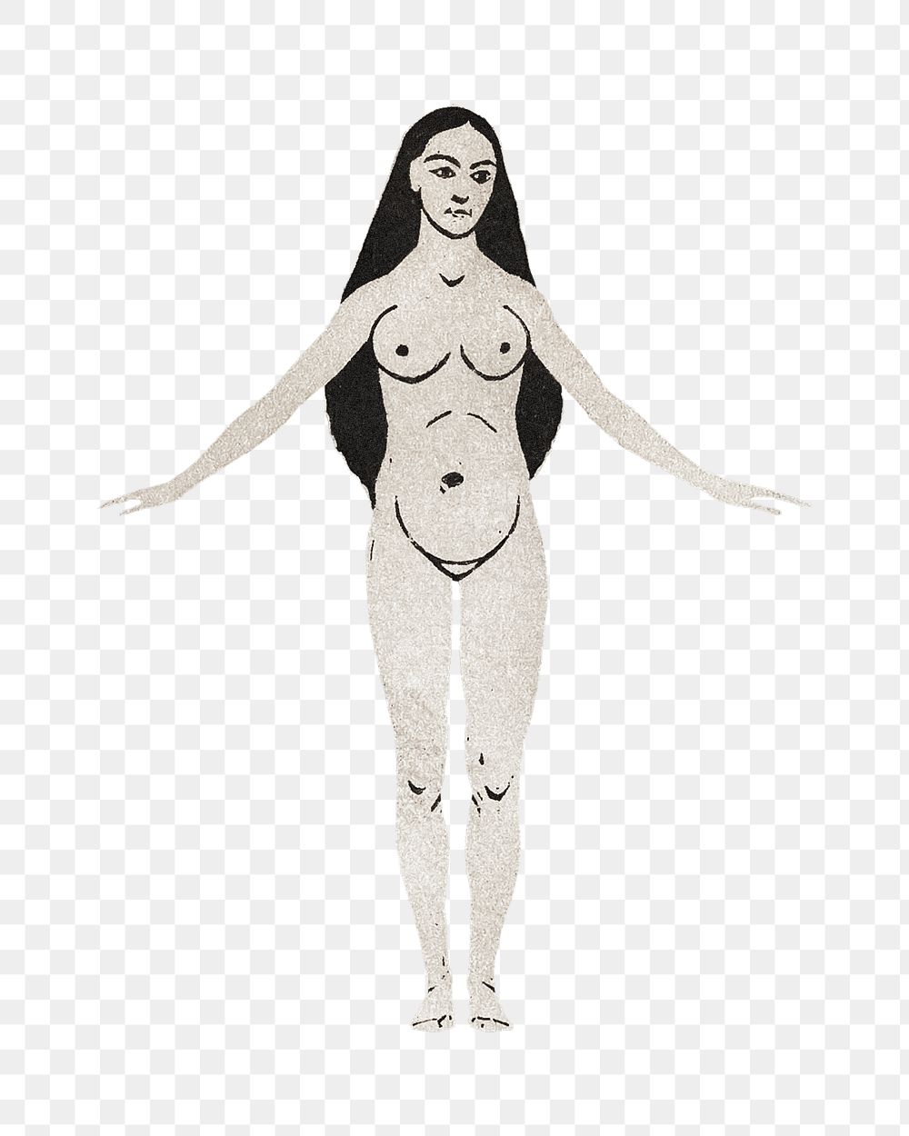 Png naked woman sticker, vintage illustration, transparent background
