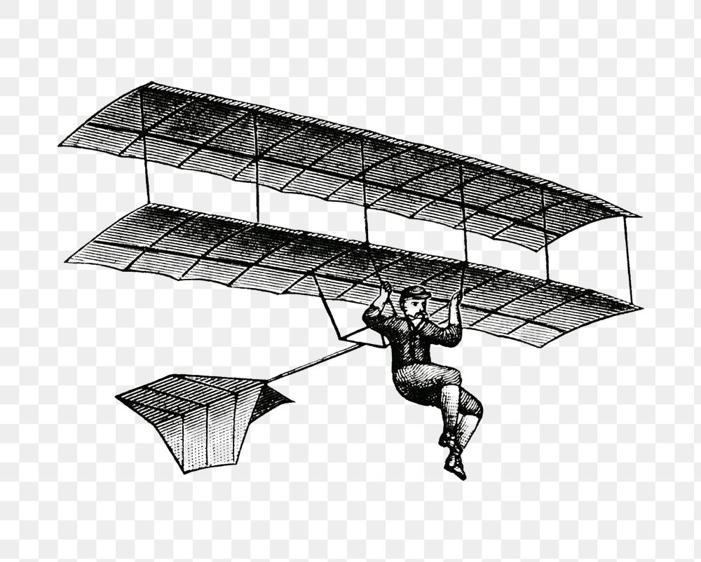 Aerial machine sticker, hand drawn illustration, transparent background