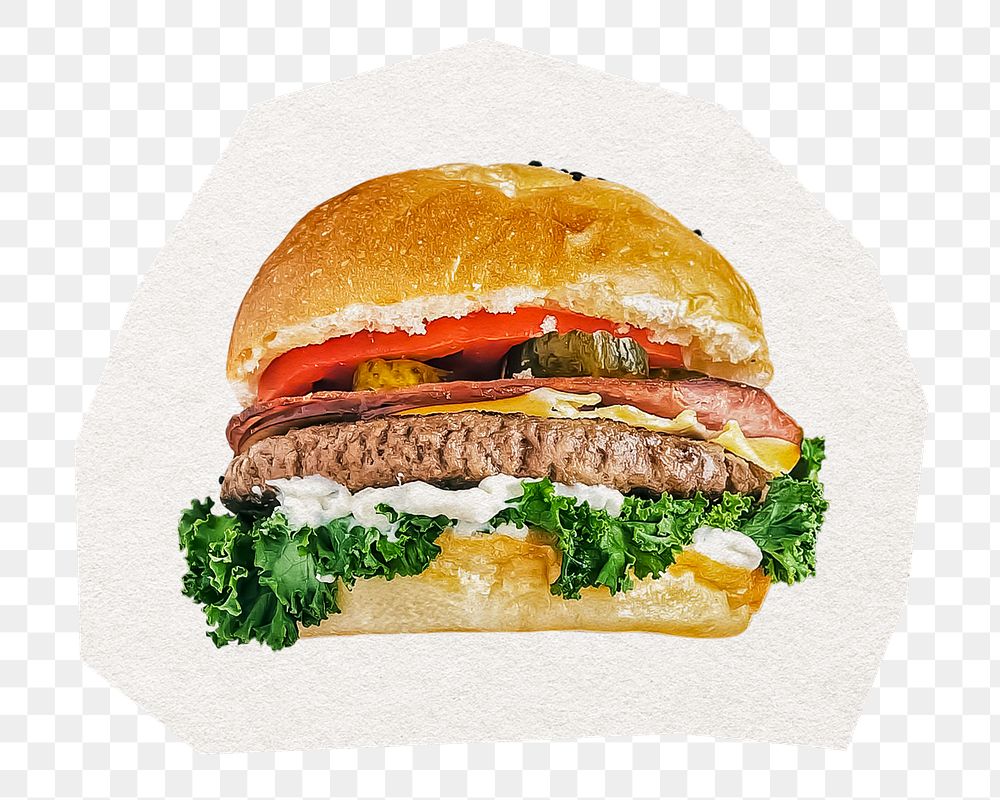 Hamburger, food png digital sticker, collage element in transparent background