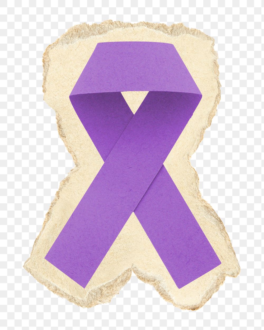 Purple awareness ribbon png sticker, ripped paper, transparent background