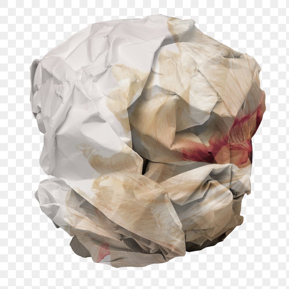 Png crumpled paper ball sticker, transparent background