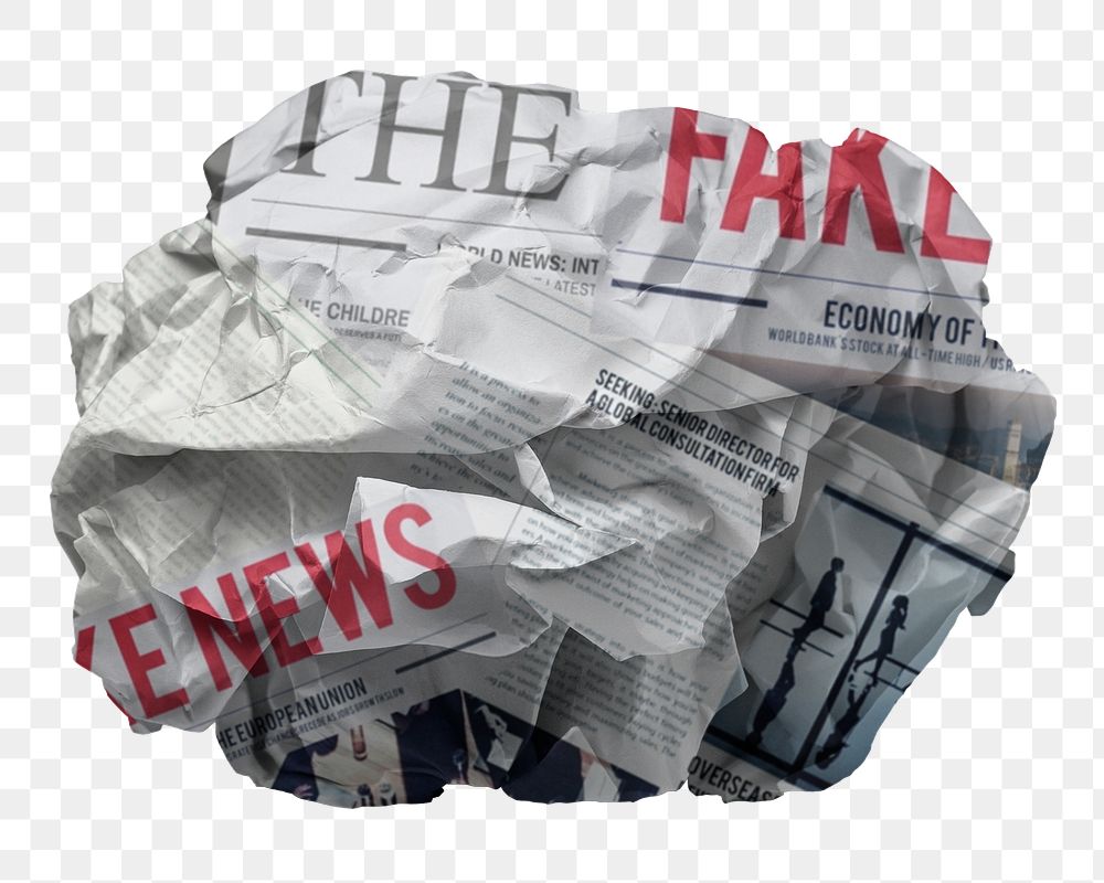 Crumpled newspaper png sticker, fake news, transparent background