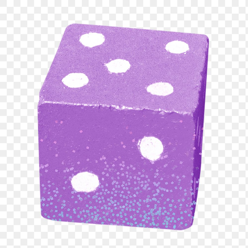 Png purple dice sticker, transparent background