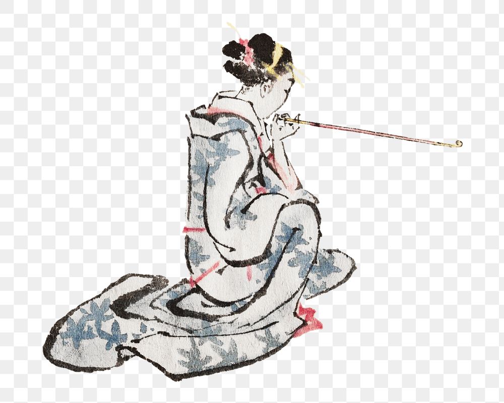 Hokusai's Japanese woman png on transparent background.   Remastered by rawpixel. 