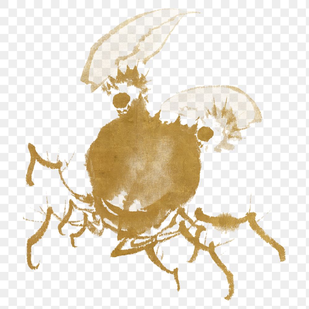 Vintage Hokusai's gold crab png on transparent background. Remixed by rawpixel.