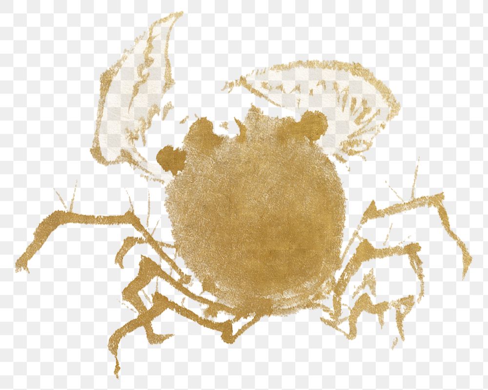 Vintage Hokusai's gold crab png on transparent background. Remixed by rawpixel.