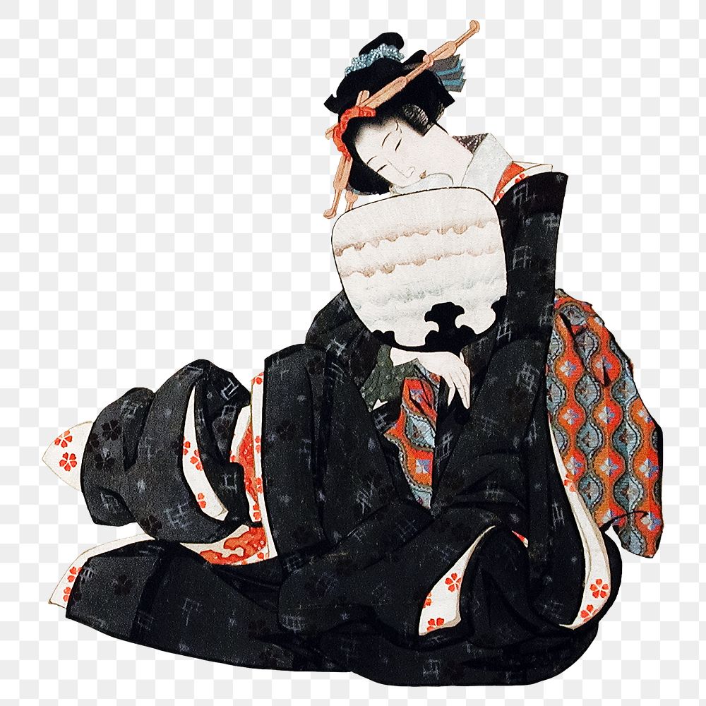 Hokusai&rsquo;s Japanese woman png on transparent background. Remastered by rawpixel. 