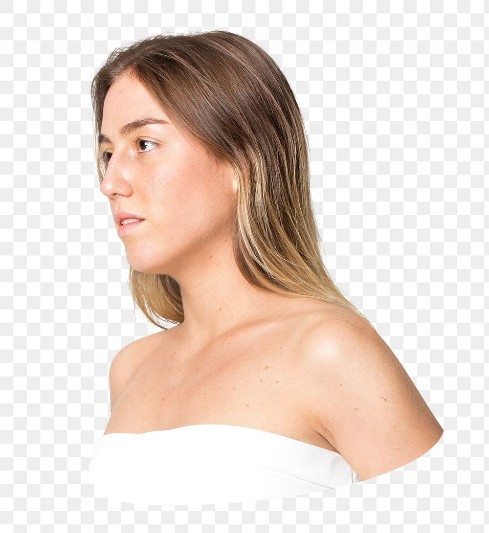 Png woman in bandeau top sticker, transparent background