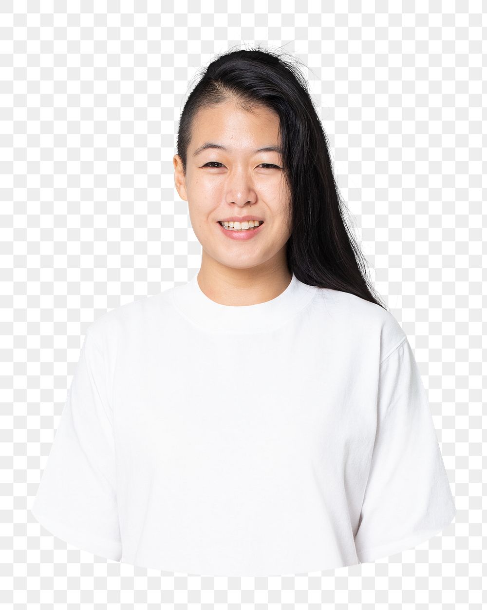 Png happy Asian woman sticker, white shirt, transparent background