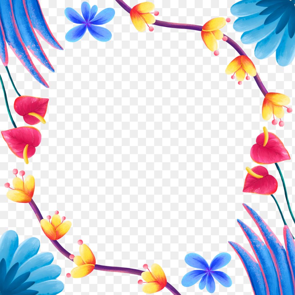 Tropical flowers png frame, botanical illustration, transparent background
