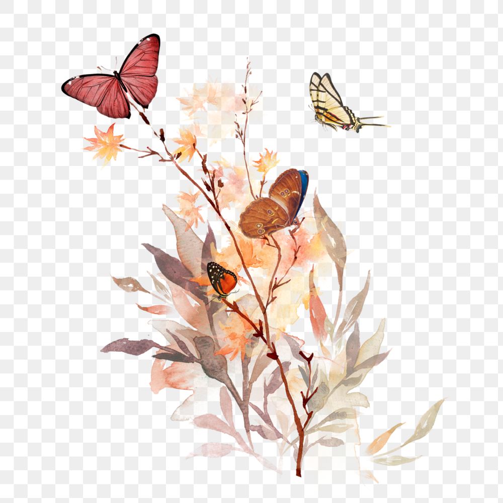 Autumn butterflies aesthetic png sticker, transparent background