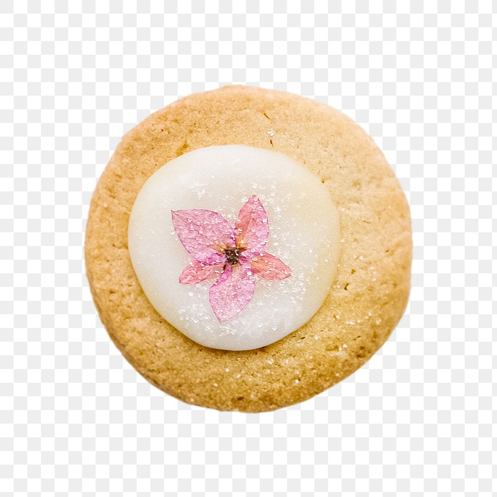 Biscuit png cookie, elegant dessert with flower in transparent background