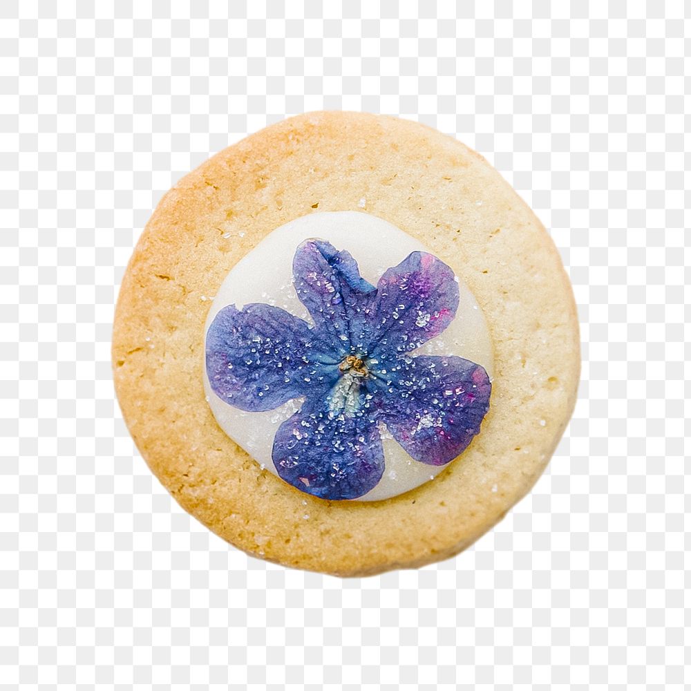 PNG flower cookie, elegant dessert in transparent background