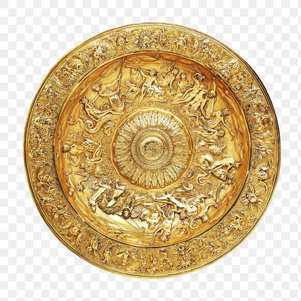 Salver png gold sticker, transparent background.  Remastered by rawpixel