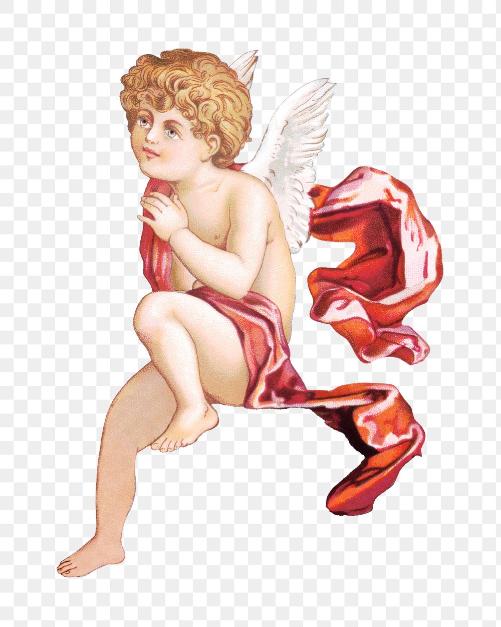 Sitting cherub png sticker, vintage illustration on transparent background.   Remastered by rawpixel