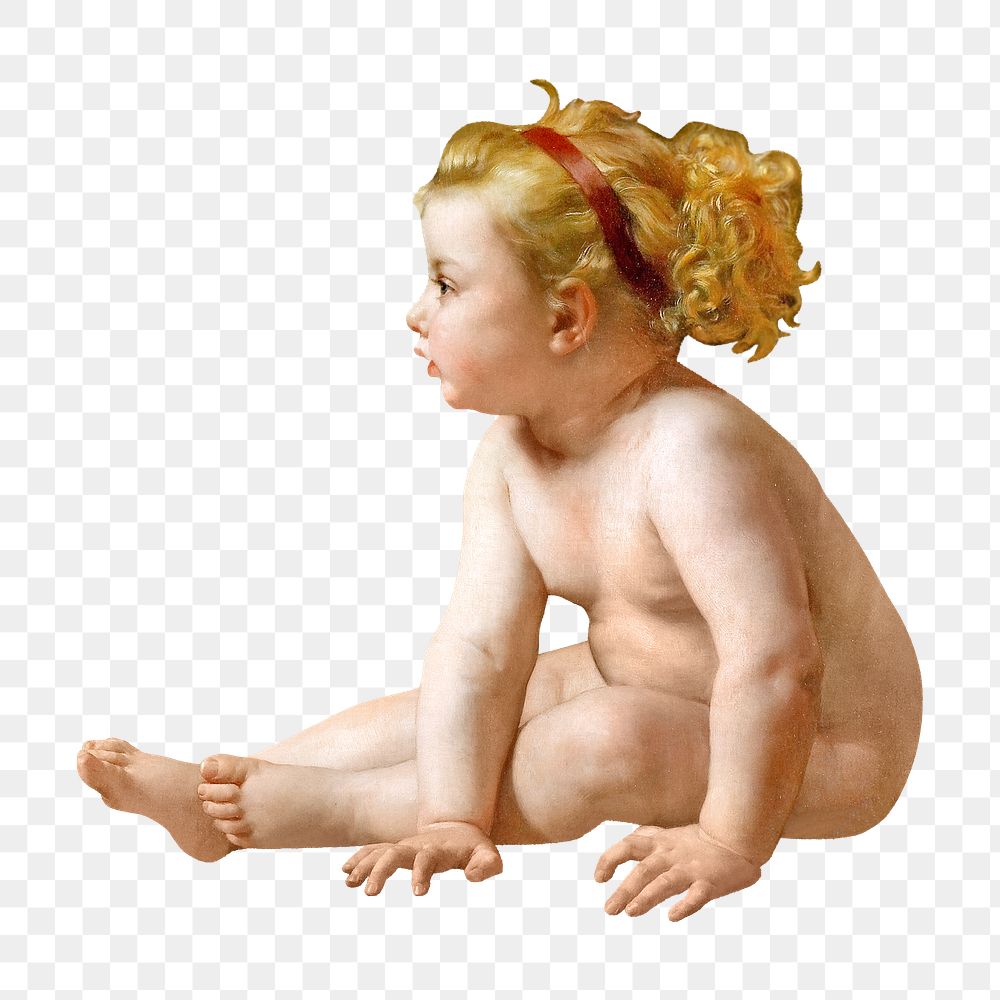 William-Adolphe Bouguereau's png girl toddler on transparent background.    Remastered by rawpixel