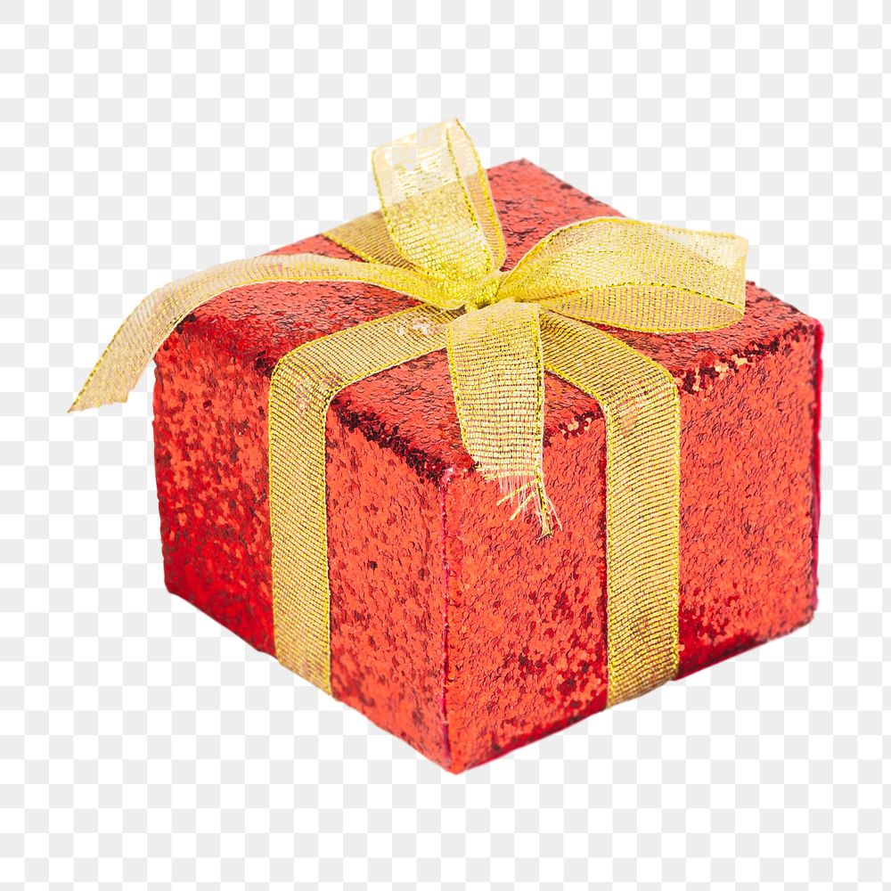 Sparkling gift png box, Christmas celebration present in transparent background