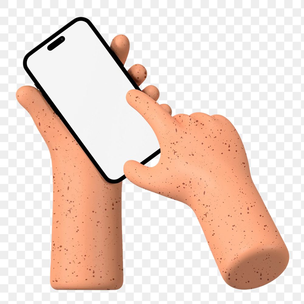 Freckled hands png holding smartphone, 3D graphic, transparent background