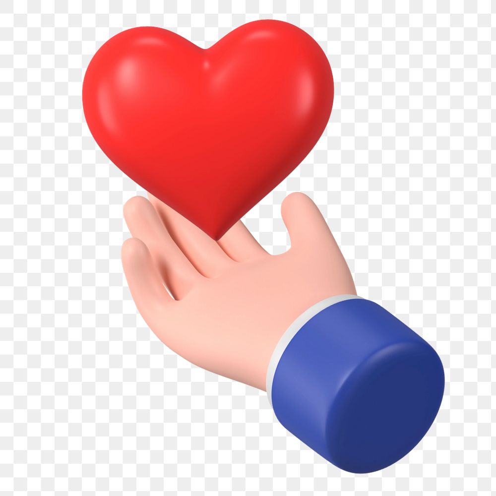 Hand giving heart png sticker, 3D charity graphic, transparent background