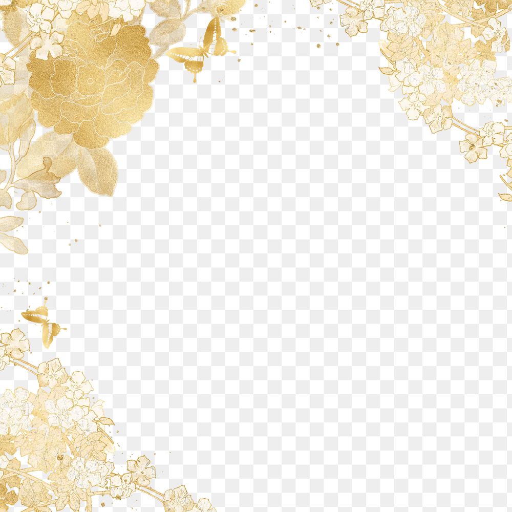 Floral border png gold art nouveau frame sticker, transparent background, remixed by rawpixel
