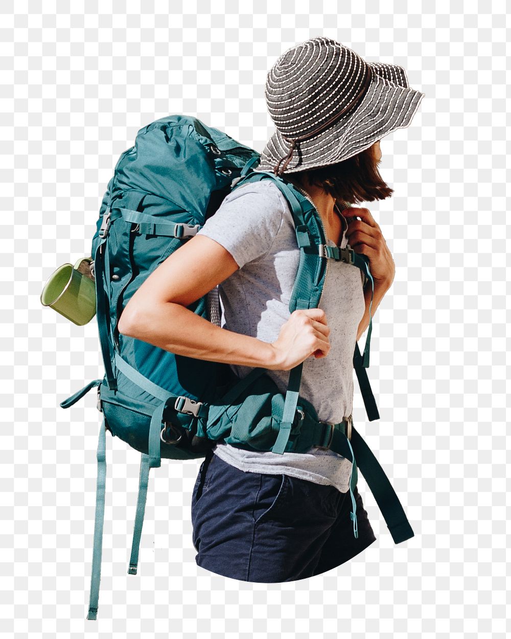 Woman backpacker png sticker, transparent background
